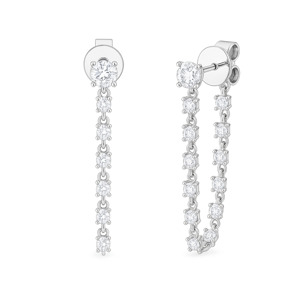 11:11 Line Drop Earrings in 14k white gold with round brilliant lab-grown diamonds