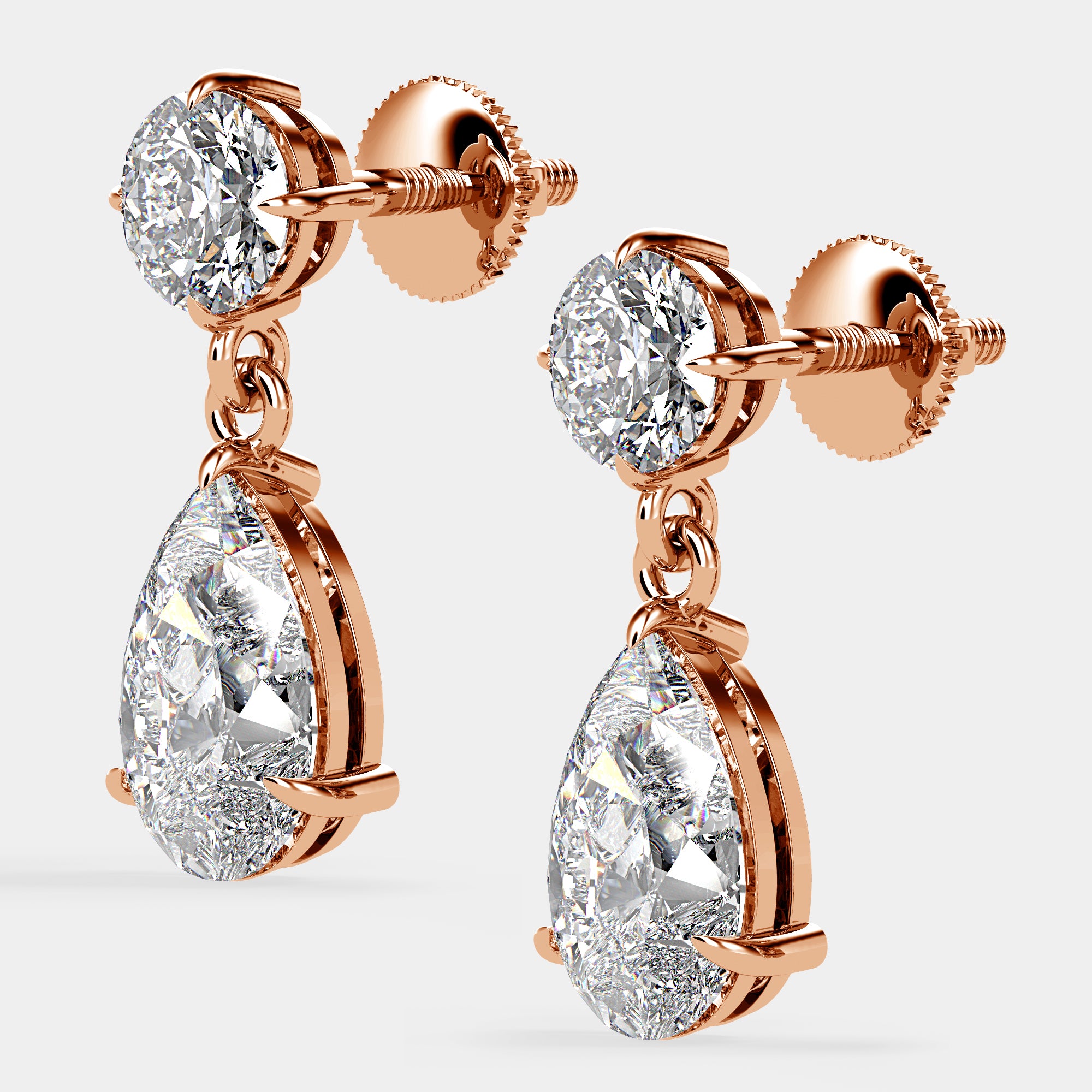 Side view of rose gold Bougie Baby Earrings with duo diamond drop detail