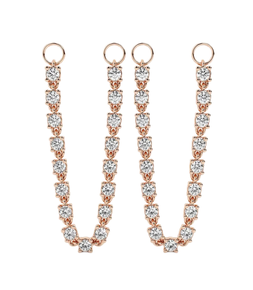 Rose gold Chain Reaction earring enhancers with 17 lab-grown diamonds per chain, front view