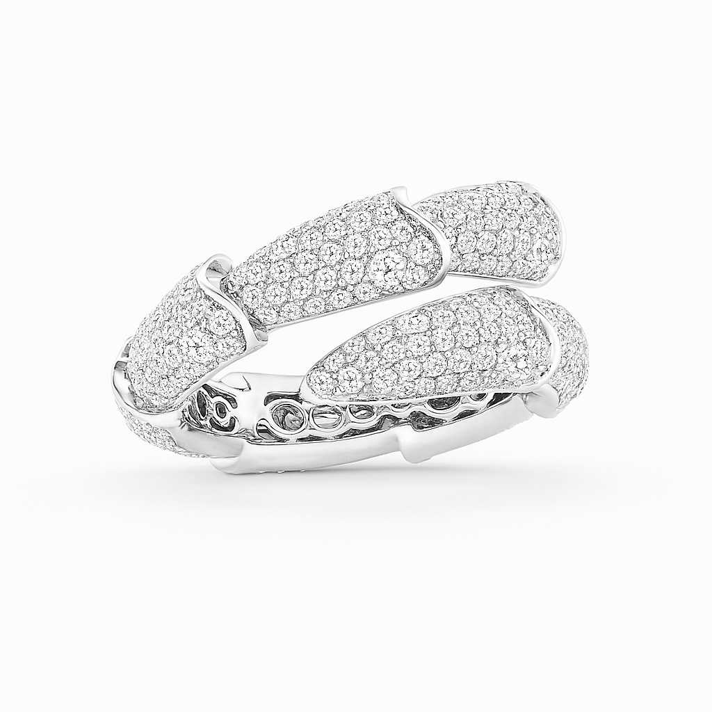 Side view of Eclipse Coil diamond bypass ring in 18k white gold