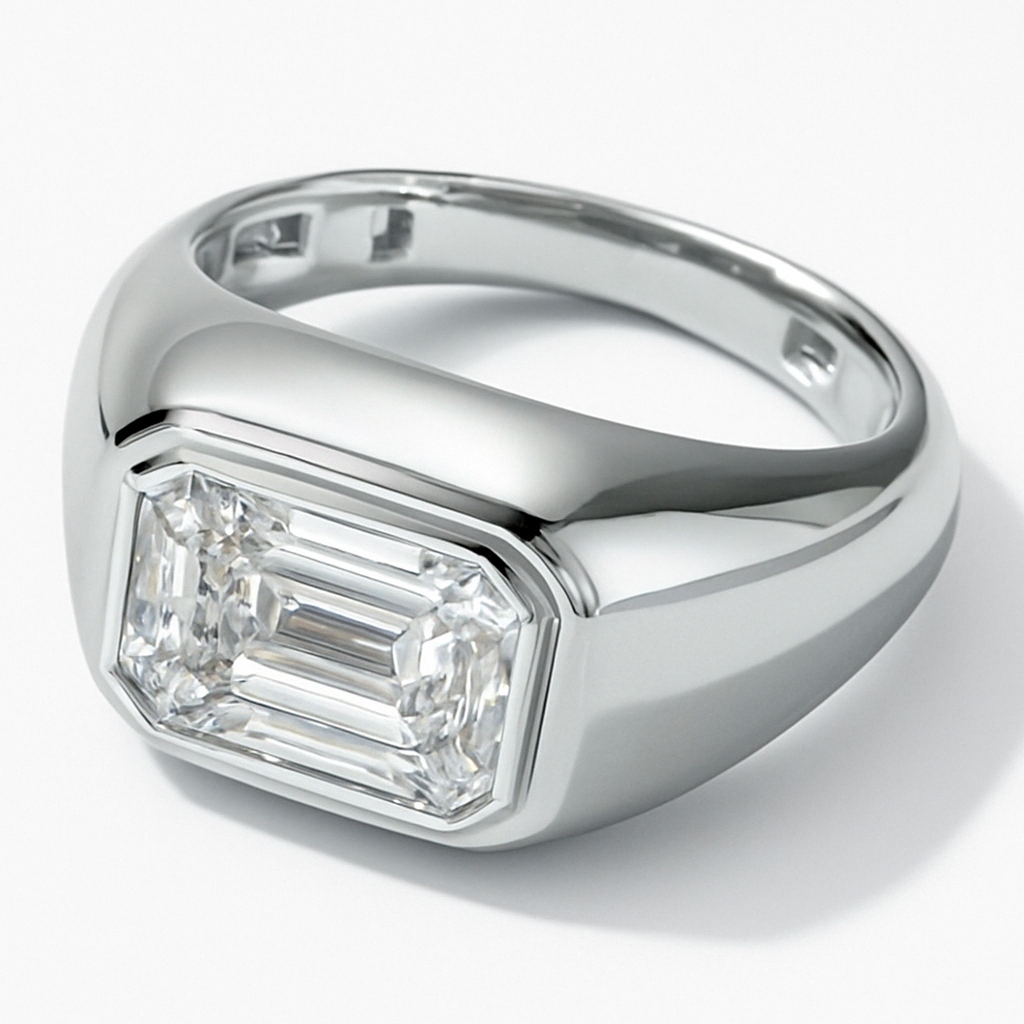 Femme Forte emerald diamond signet ring in 14k white gold – angled side shot