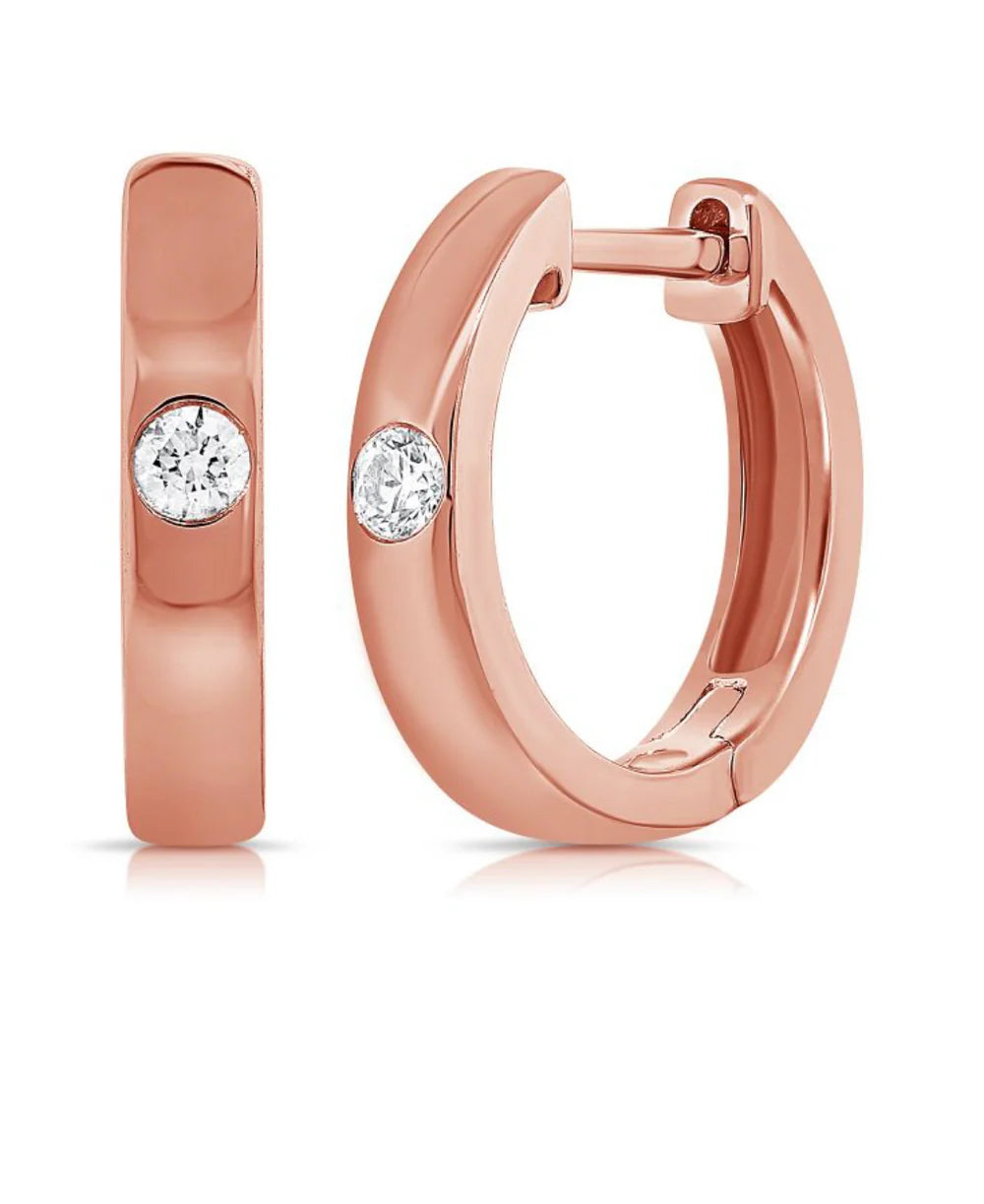 Forever Yours diamond huggie hoop earrings in 14k rose gold for timeless elegance