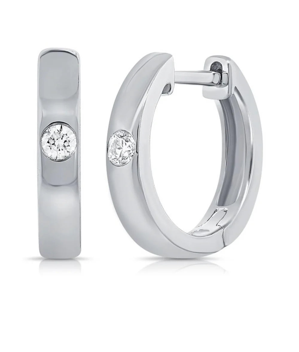 Forever Yours diamond huggie earrings in 14k white gold with sustainable diamonds