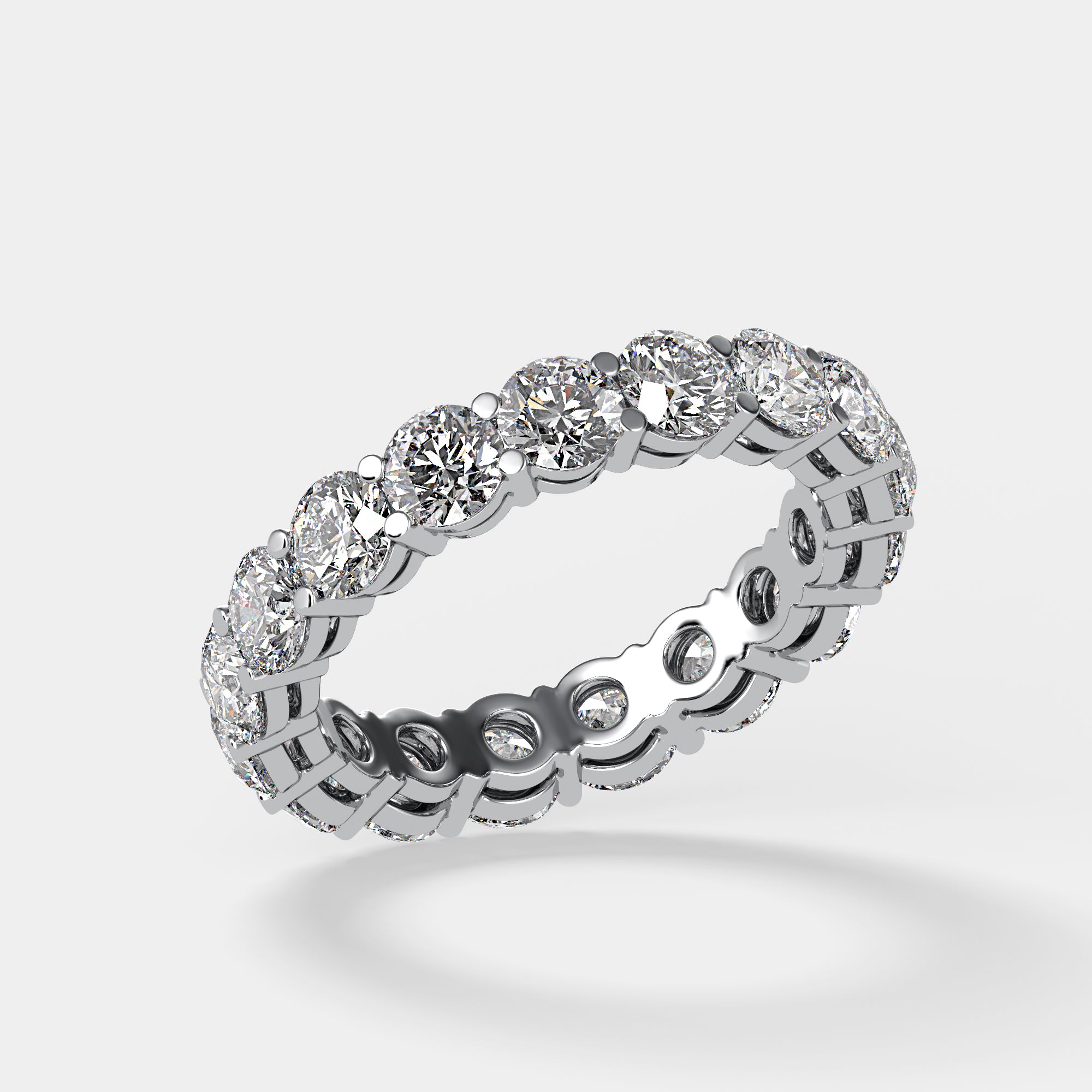 Diagonal angle of white gold Gratitude Eternity Band with U-shape diamond setting
