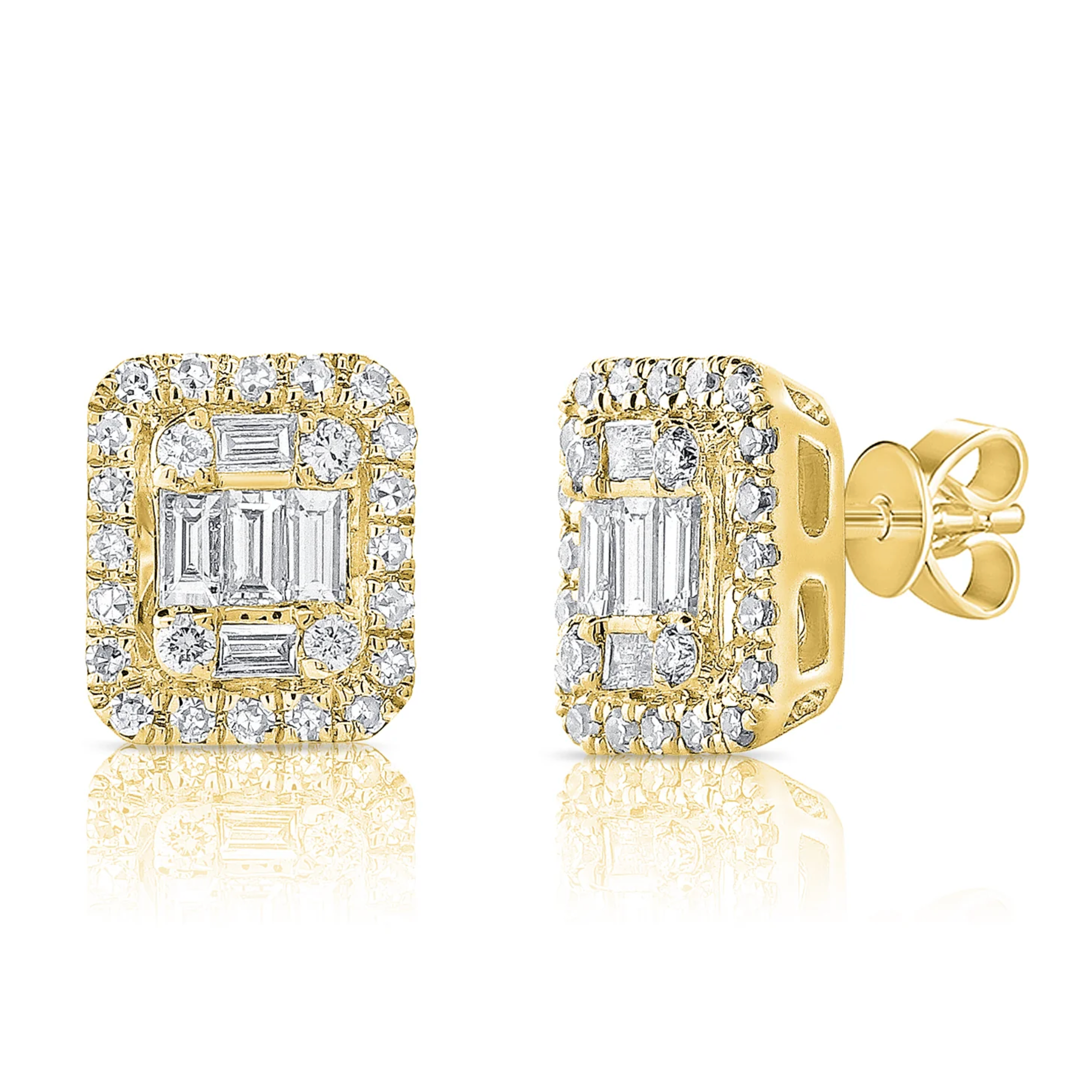 Product image of Hold My Halo illusion emerald-cut diamond stud earrings in yellow gold