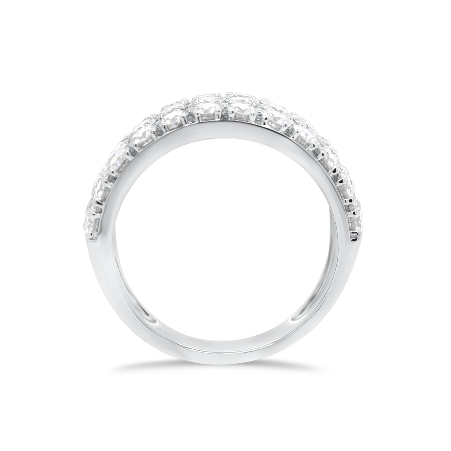 Full front view of Honeycomb Band in white gold showcasing its complete layered diamond design with 2.22 carats of round diamonds