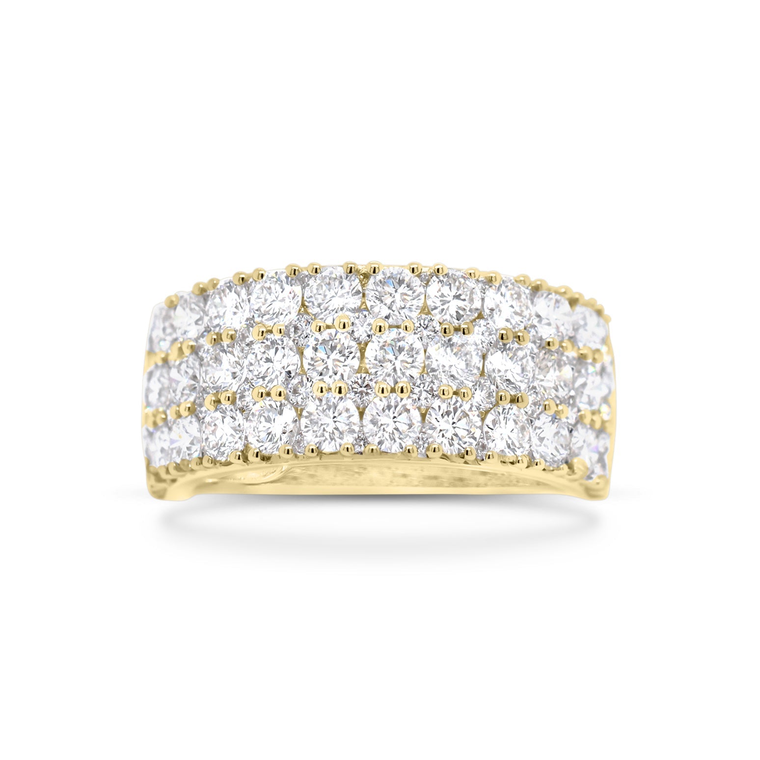 Honeycomb Band in yellow gold featuring 2.22 carats of round diamonds in layered rows