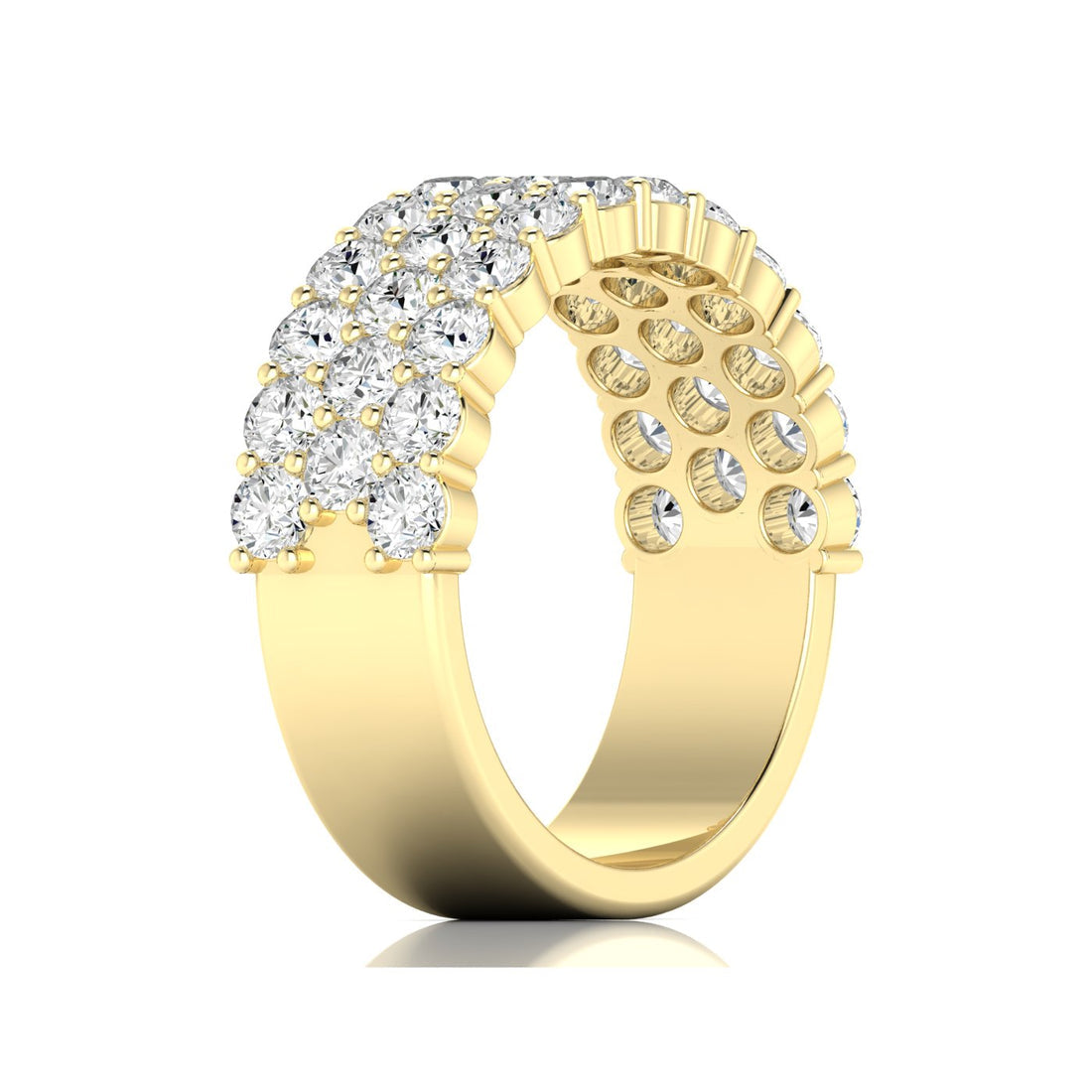 Side profile of Honeycomb Band in yellow gold revealing the multi-level diamond structure
