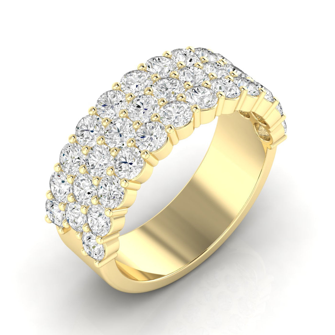Top view of Honeycomb Band in yellow gold showing hexagonal diamond pattern inspired by honeycomb