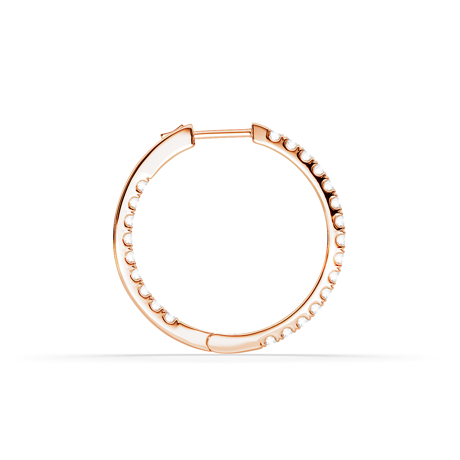 Side view of Hug Me Hoops inside-out diamond hoop earring in rose gold