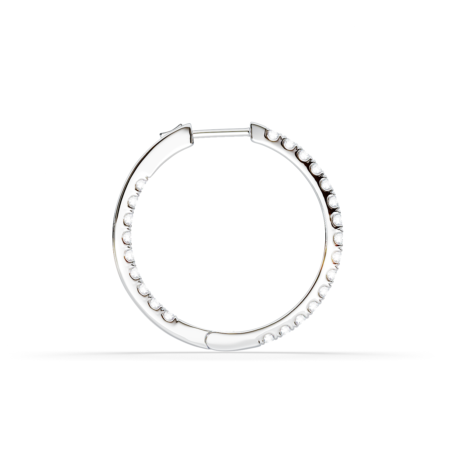 Side view of Hug Me Hoops inside-out diamond hoop earring in white gold