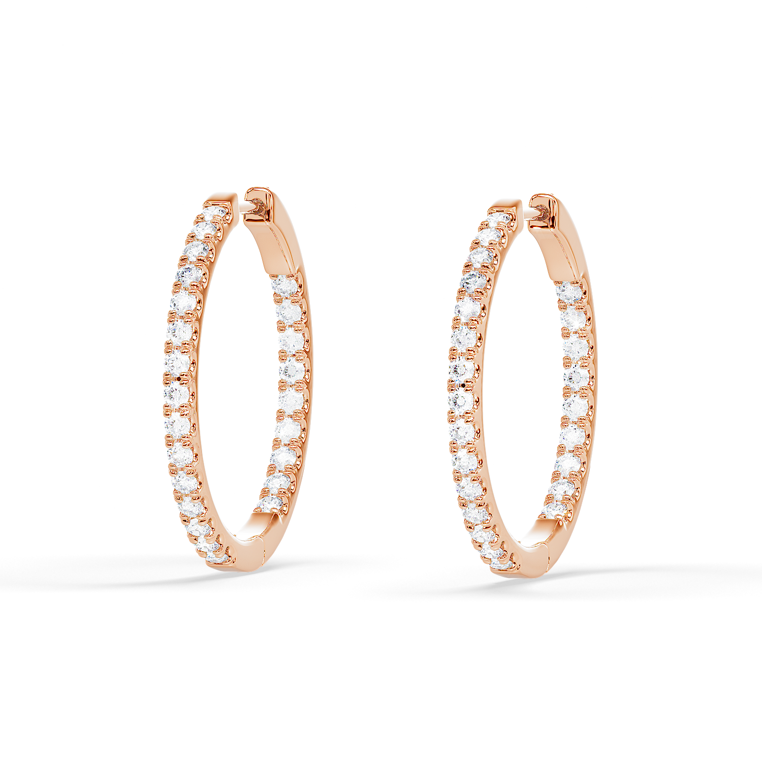 Front view of Hug Me Hoops diamond inside-out hoop earrings in rose gold