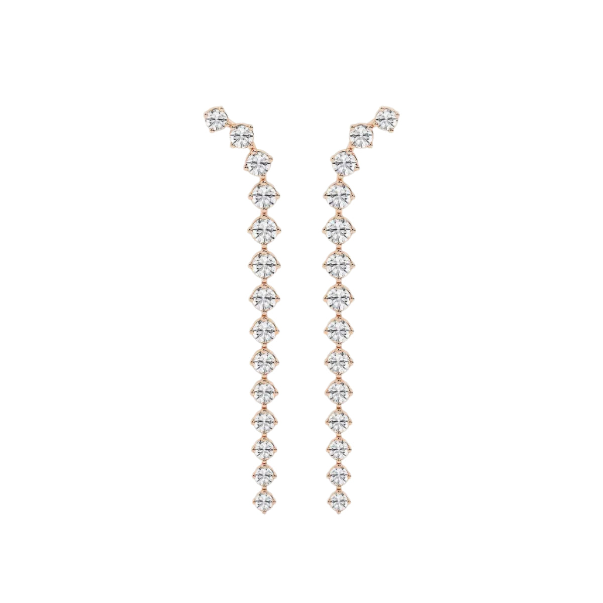 Front view of Lyrical Descent drop earrings in rose gold with cascading lab-grown diamonds