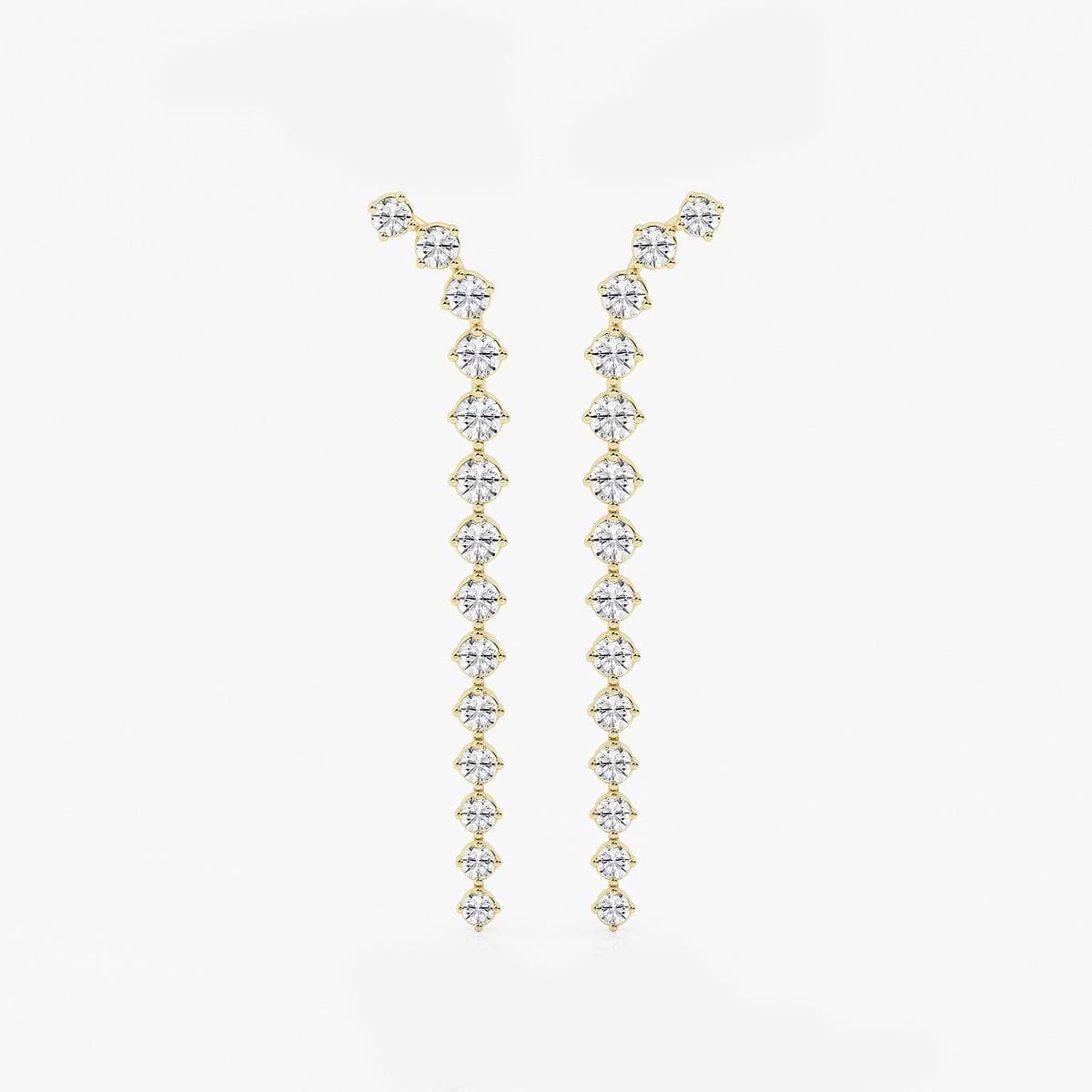 Front view of Lyrical Descent waterfall diamond earrings in yellow gold