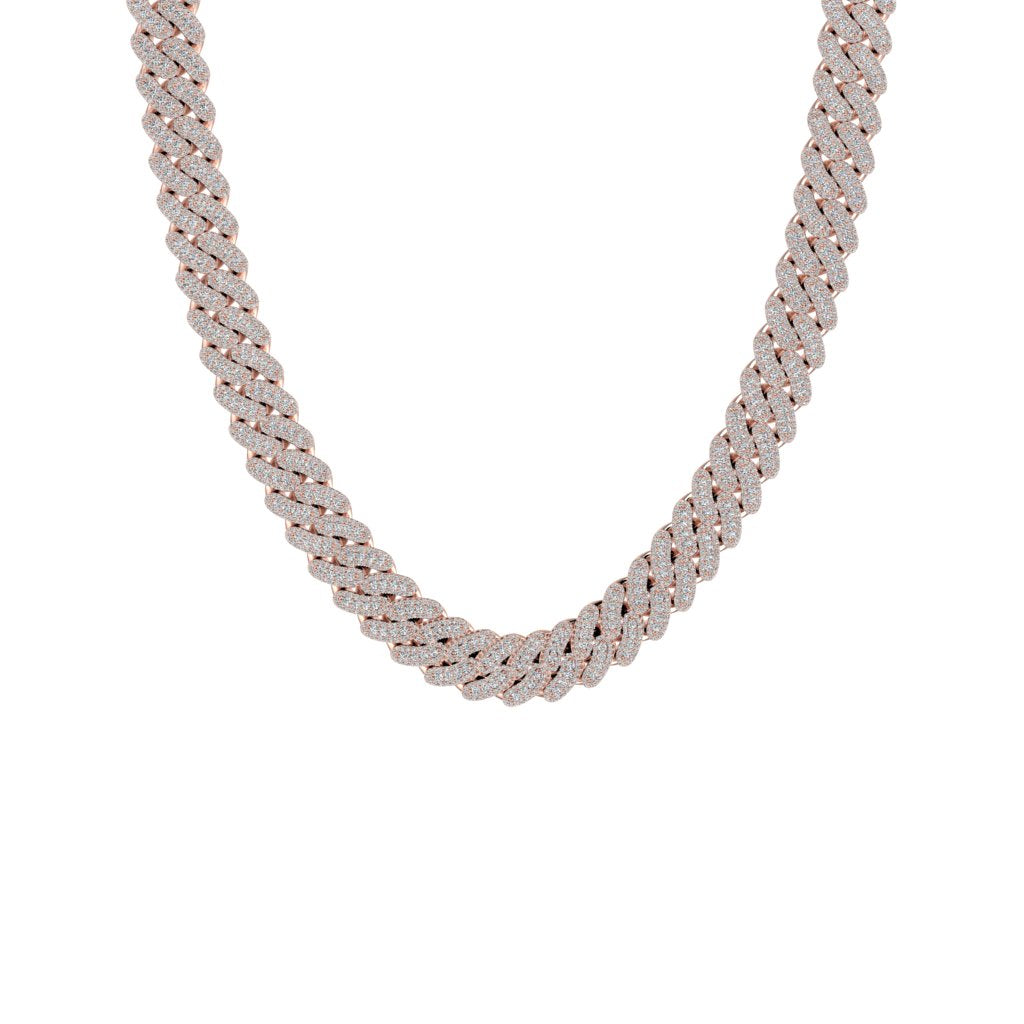 Miami Mami Pavé Papi Cuban link necklace in 14k rose gold with pavé lab-grown diamonds, product shot on white background.
