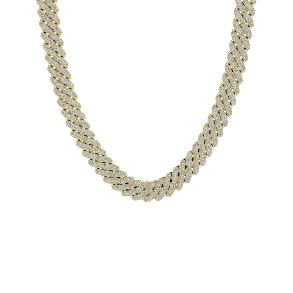 Miami Mami Pavé Papi 14k yellow gold Cuban link necklace with 15 carats of lab-grown diamonds, product shot on white background