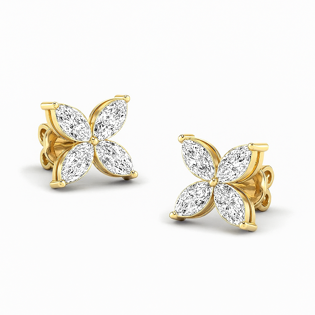 side-facing view of Night Blooming Jasmine diamond studs in yellow gold with blooming diamond silhouette