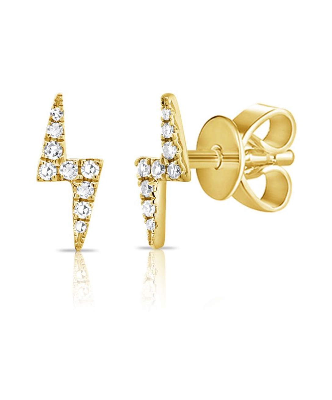 Positive Energy Lightning Bolt Stud Earrings in yellow gold, minimalist edgy design product view