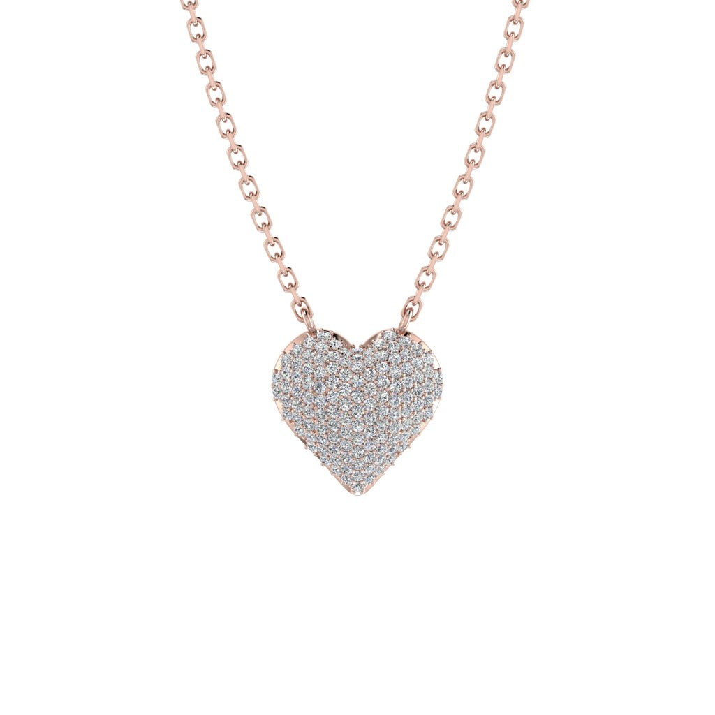 Self Love Bubble Heart Pendant Necklace in rose gold with 0.46 carats of lab-grown diamonds, product shot on white background hanging