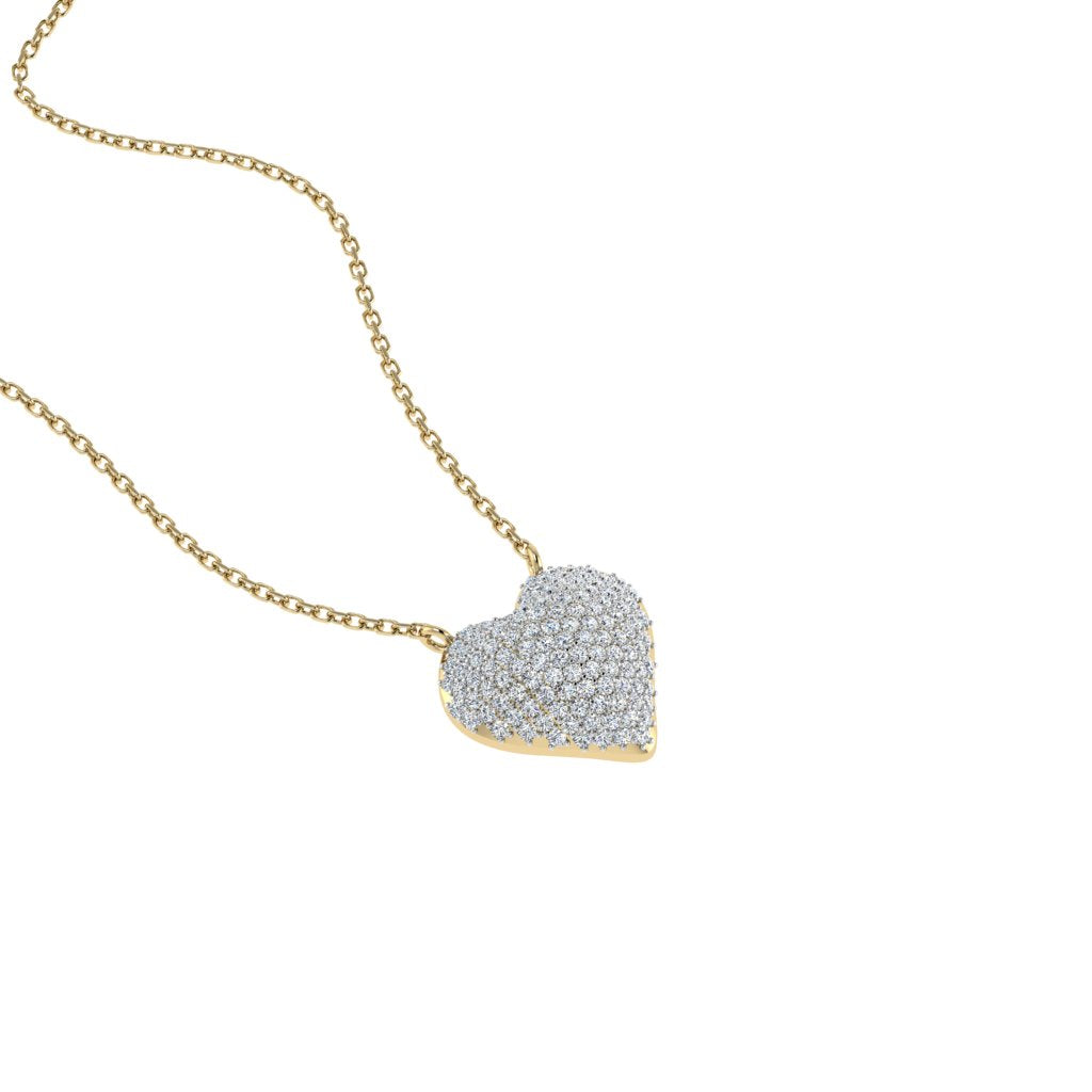 Self Love Bubble Heart Pendant Necklace in yellow gold with 0.46 carats of lab-grown diamonds, flat lay product shot on white background