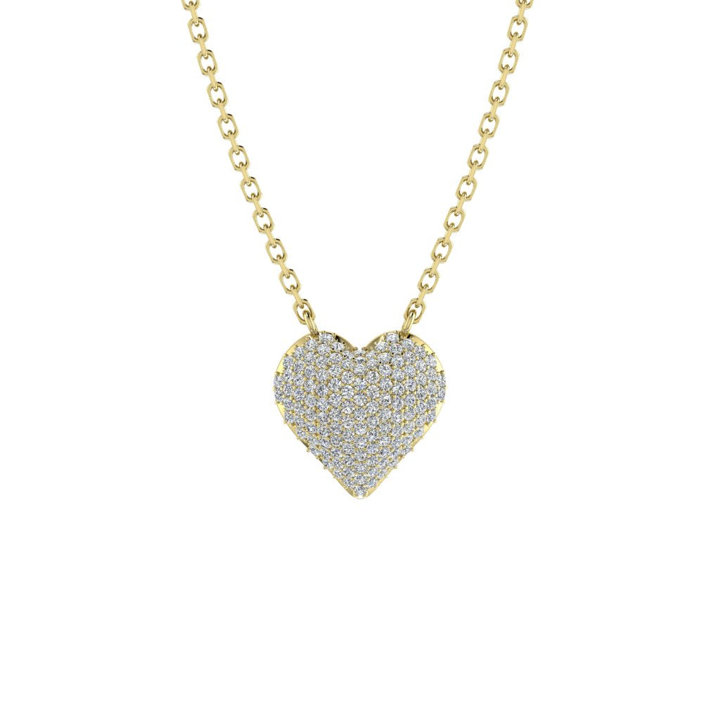 Self Love Bubble Heart Pendant Necklace in yellow gold with 0.46 carats of lab-grown diamonds, product shot on white background hanging