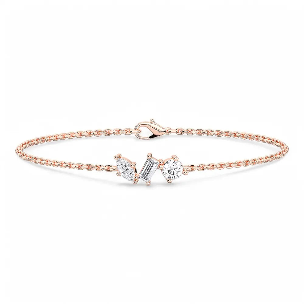 The Wish Chain Diamond Bracelet in 14k rose gold with round, marquise, and baguette diamonds – front product view