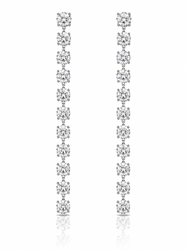 11:11 Diamond Drop Earrings featuring 10.3 carats of linear drop diamond earrings in white gold — Waltz Diamonds