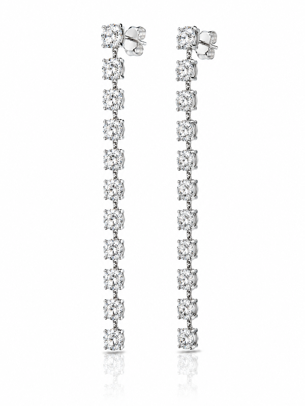 11:11 Diamond Drop Earrings featuring 10.3 carats of linear drop diamond earrings in white gold — Waltz Diamonds