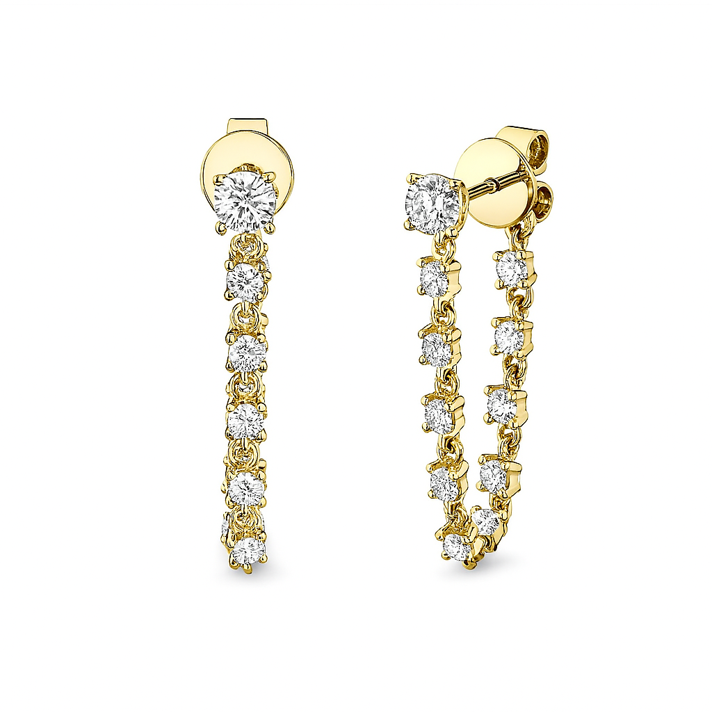 Pair of 11:11 Line Drop Earrings in 14k yellow gold with 22 lab-grown diamonds