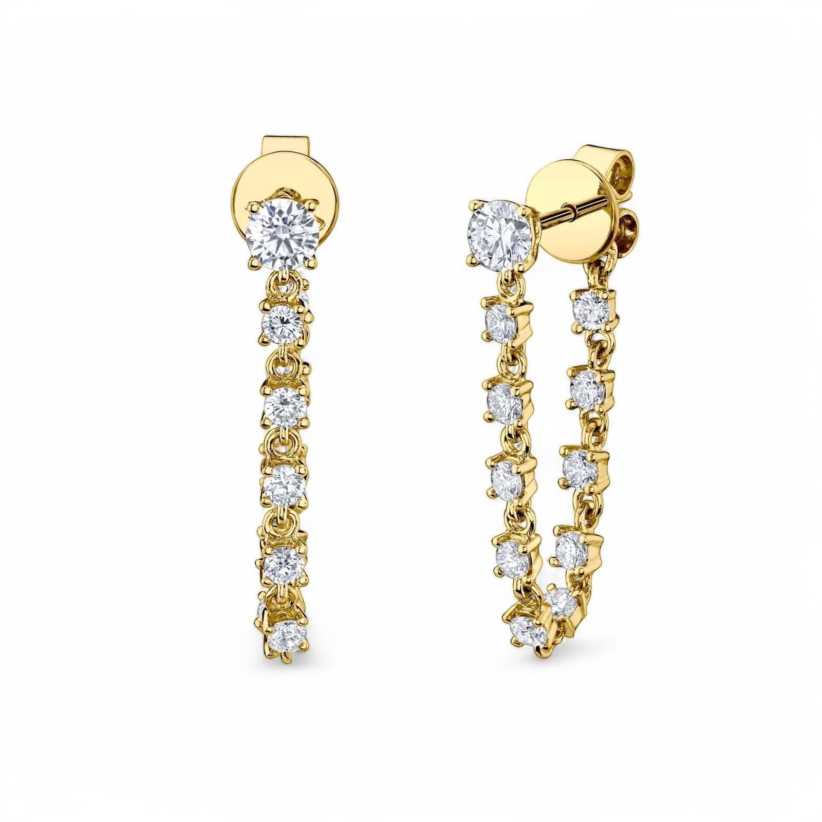 Pair of 11:11 Line Drop Earrings in 14k yellow gold with 22 lab-grown diamonds