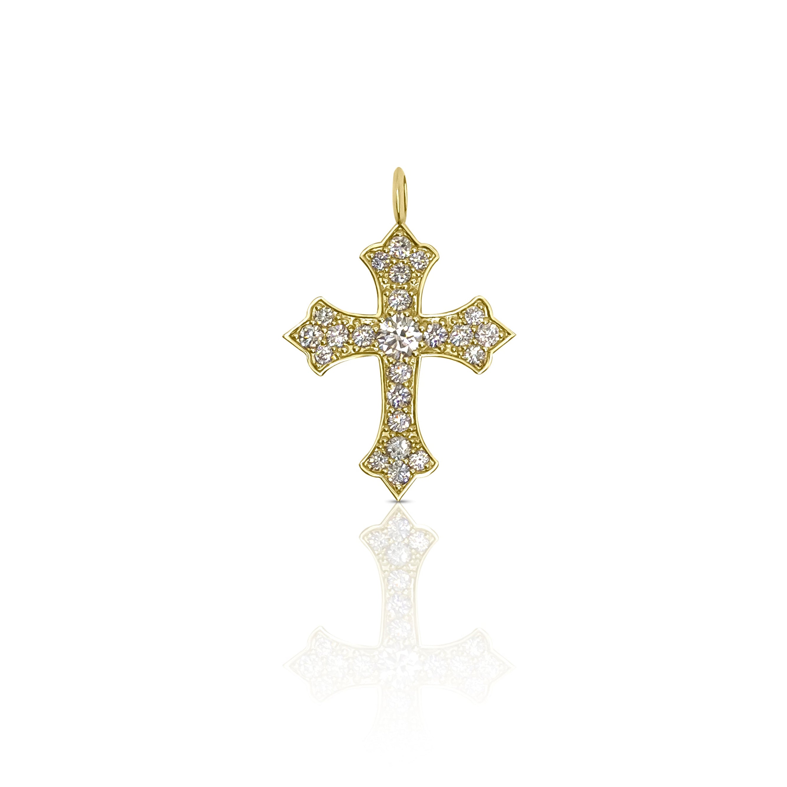 14k gold diamond cross pendant – Thou Shall Not Fear design displayed front-facing on white background.