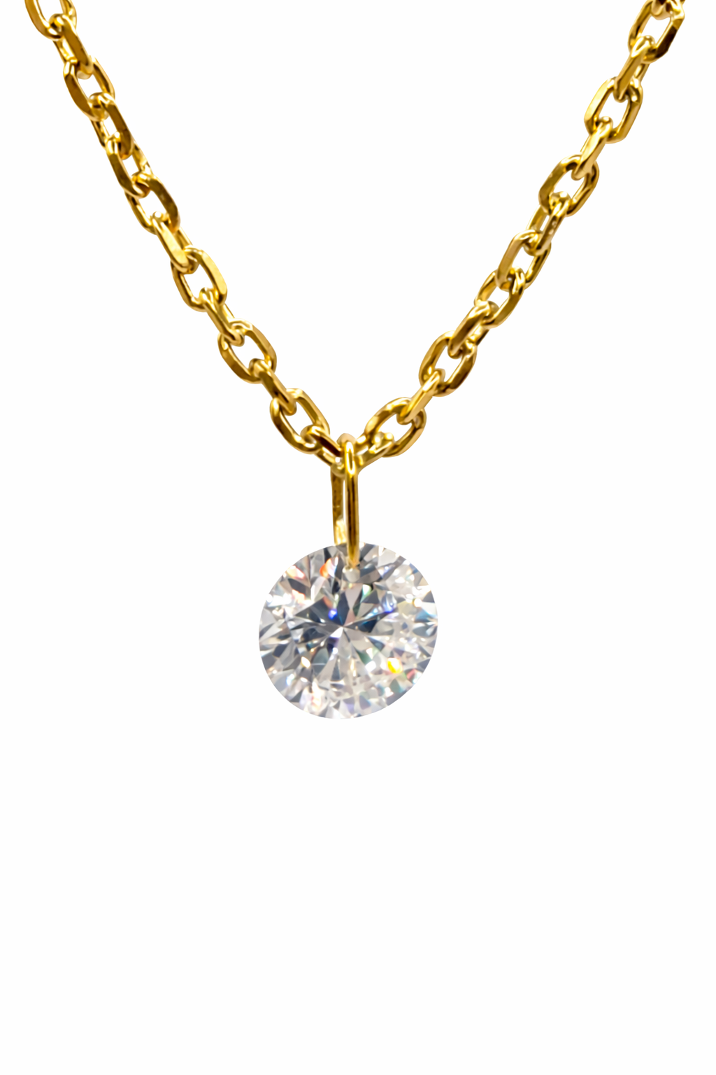 Dora Daphne floating diamond necklace yellow gold zoomed in—Waltz Diamonds