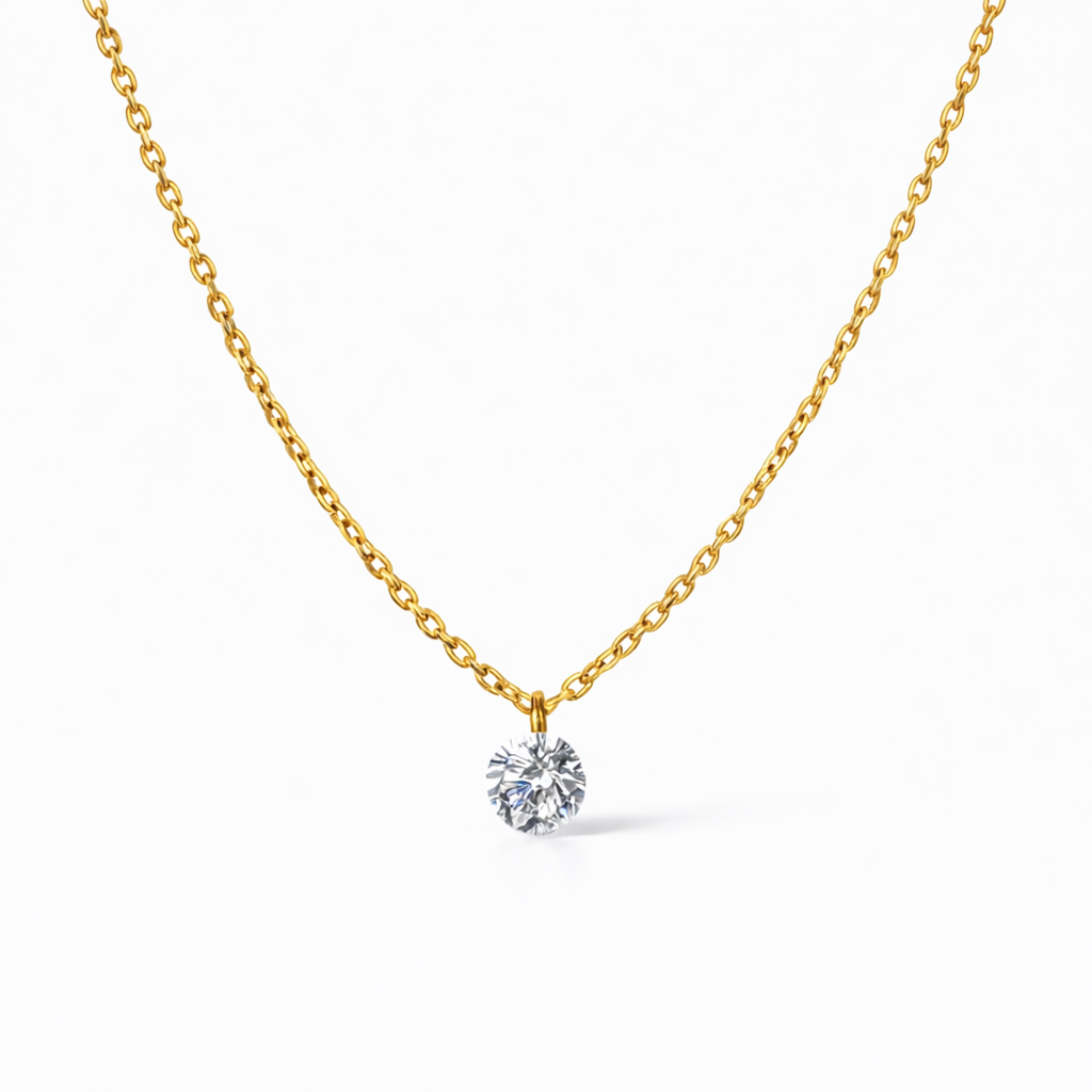 Adora Daphne floating diamond necklace .50 carat and yellow gold—Waltz Diamonds