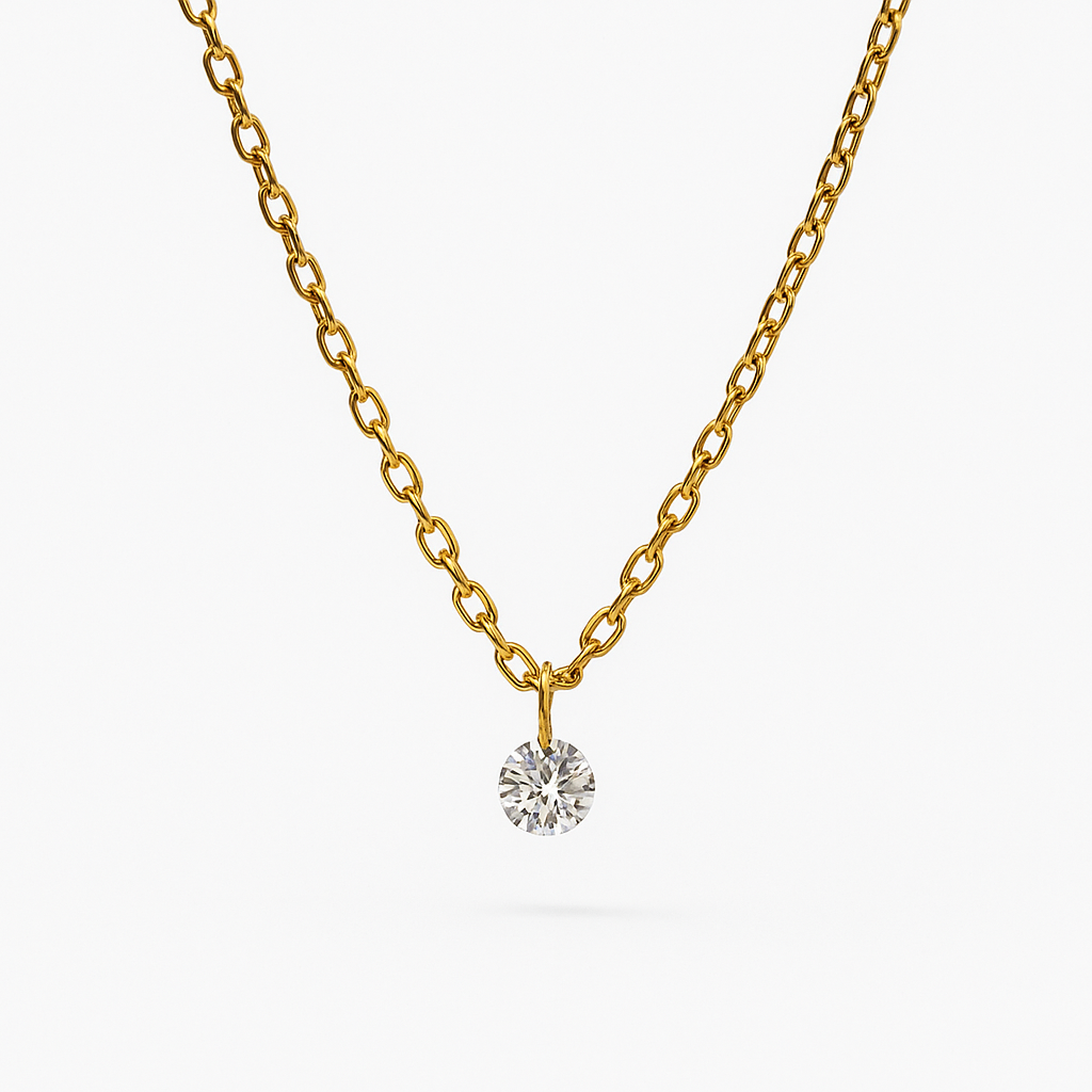 Floating diamond necklace in yellow gold 