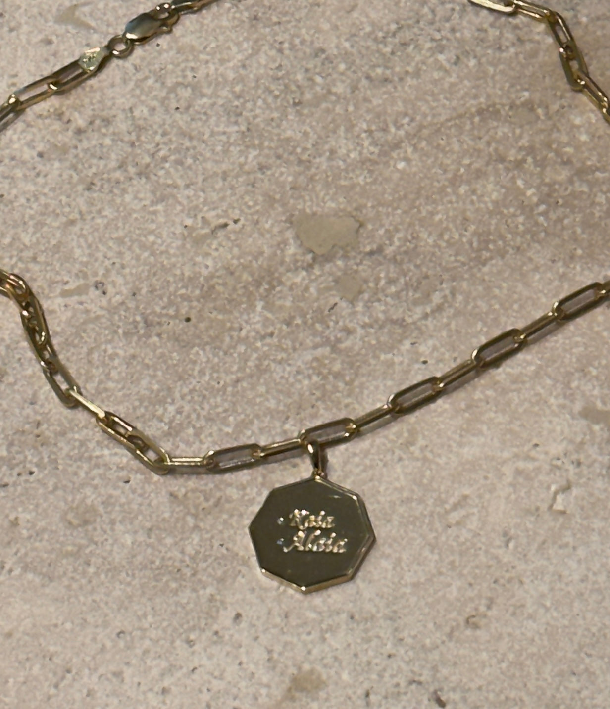 Alaia Namesake pendant in yellow gold and birthstones and name engravings — Waltz Diamonds
