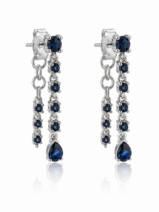 Baby Blue Drop Earrings double row sapphire line drop earrings in white gold — Waltz Diamonds