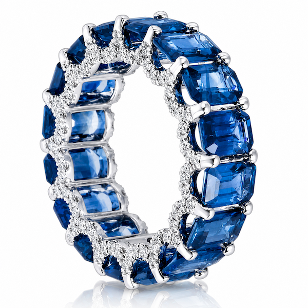 Blue blood sapphire eternity ring white gold — Waltz Diamonds