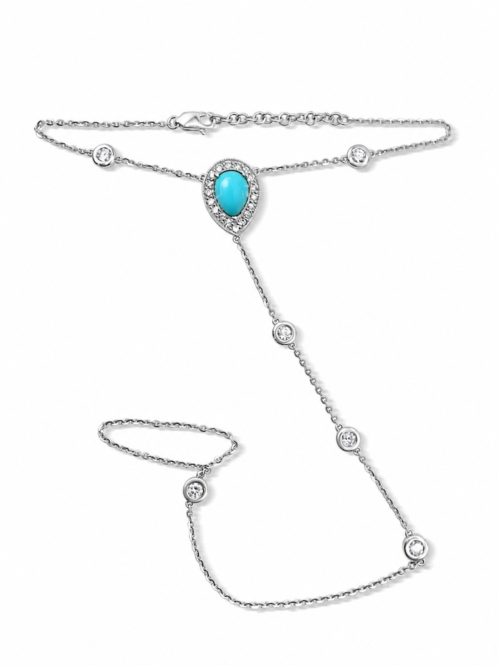 Boheme Birthstone Hand chain turquoise and and 14k white gold - Waltz Diamonds