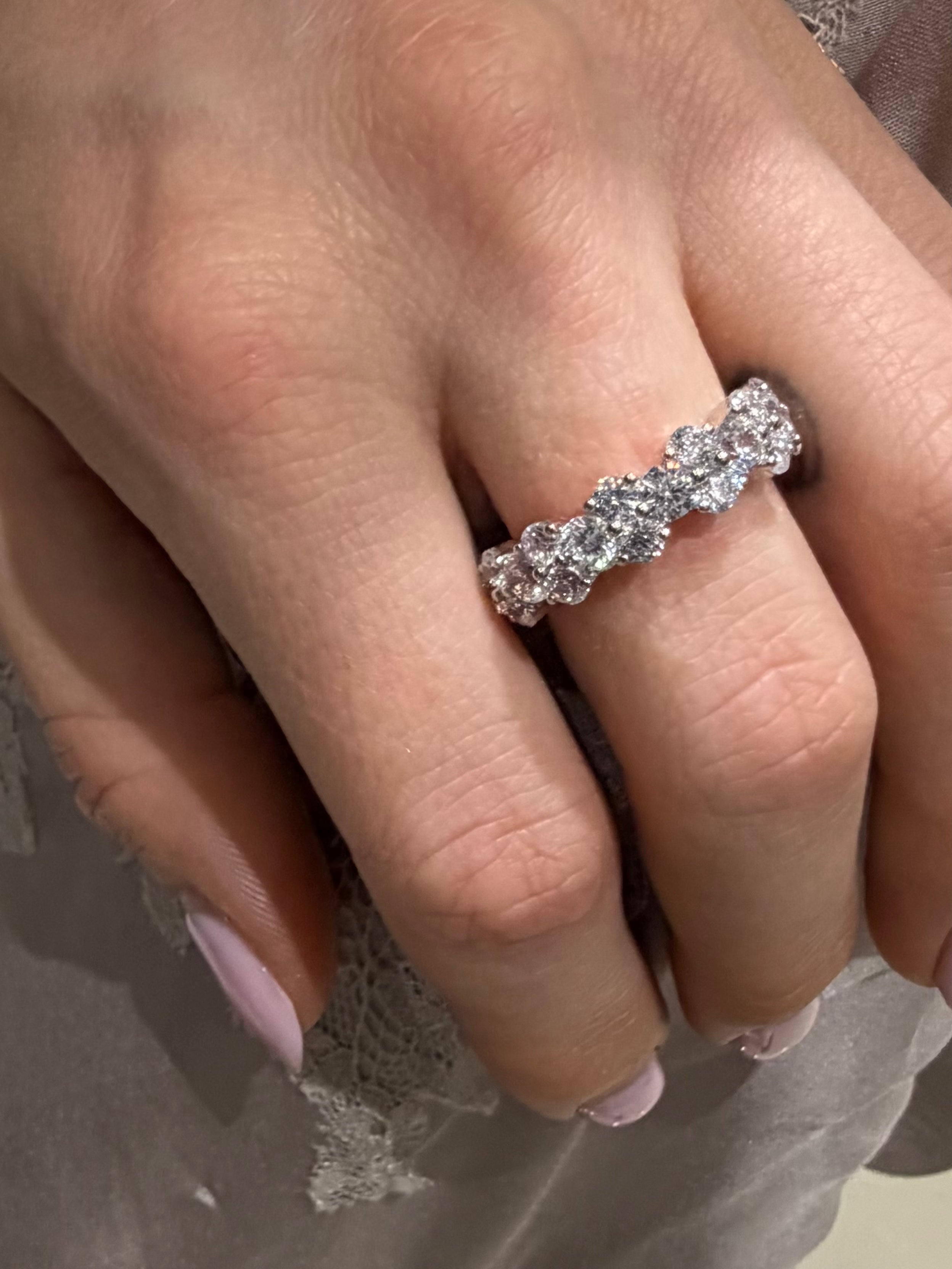 Daisy Diamond Cluster Eternity Band white gold on hand — Waltz Diamonds