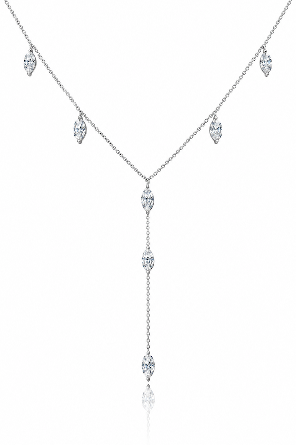 Dancing marquise lariat featuring seven drop marquise diamonds along a fine white gold chain in a y shape — Waltz Diamonds