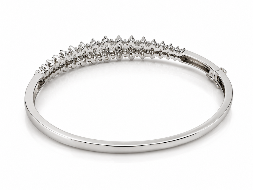 Darling Diamond cluster bangle in white gold back view — Waltz Diamonds