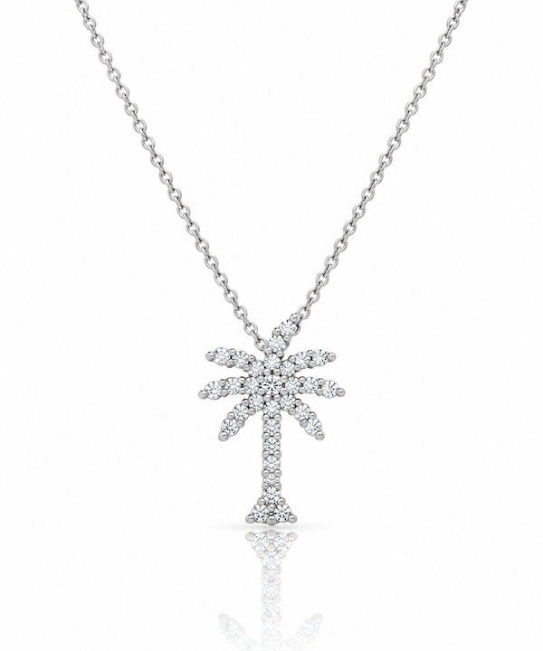 Diamond Palm Tree Necklace a full pave diamond necklace in white gold— Waltz Diamonds
