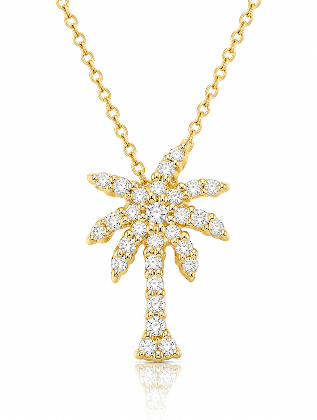 Diamond Palm Tree Necklace a full pave diamond necklace in yellow gold— Waltz Diamonds