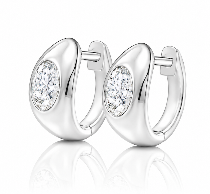 Eclipse Baby Diamond Huggies 1 ctw oval domed huggies white gold — Waltz Diamonds