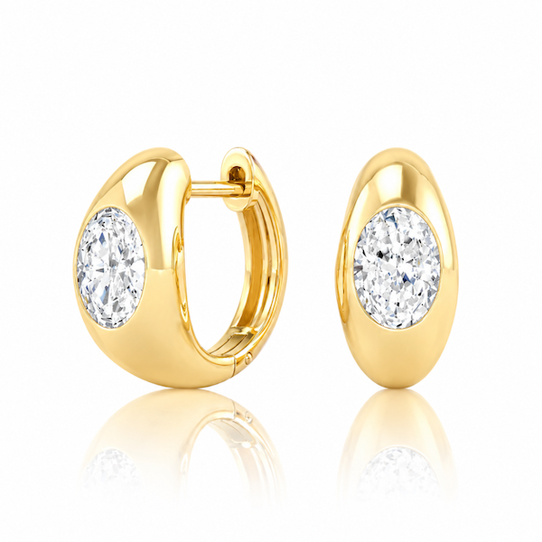 Eclipse Baby Diamond Huggies 1 ctw oval domed huggies yellow gold — Waltz Diamonds