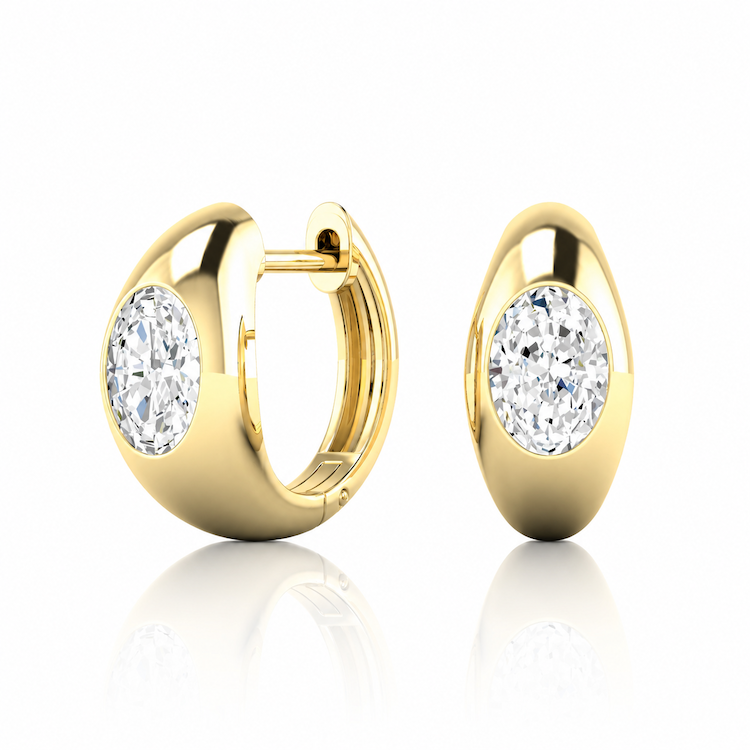 Eclipse Baby Diamond Huggies 1 ctw oval domed huggies yellow gold — Waltz Diamonds