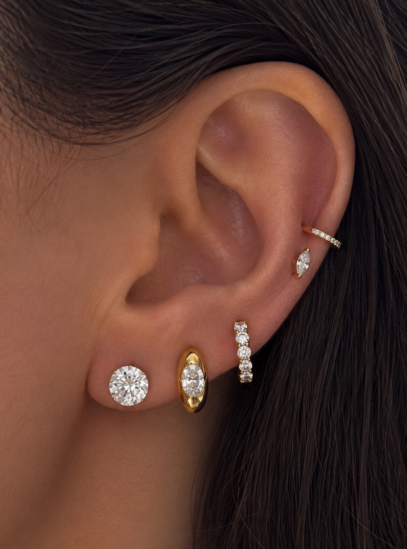 Eclipse Baby Diamond Huggies 1 ctw oval domed huggies yellow gold on ear styled — Waltz Diamonds