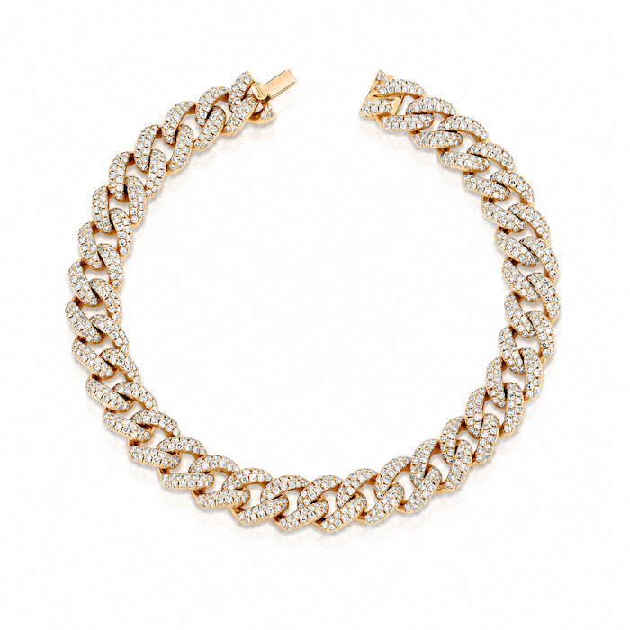 El Jefe cuban link pave bracelet 8-10 mm yellow gold— Waltz Diamonds