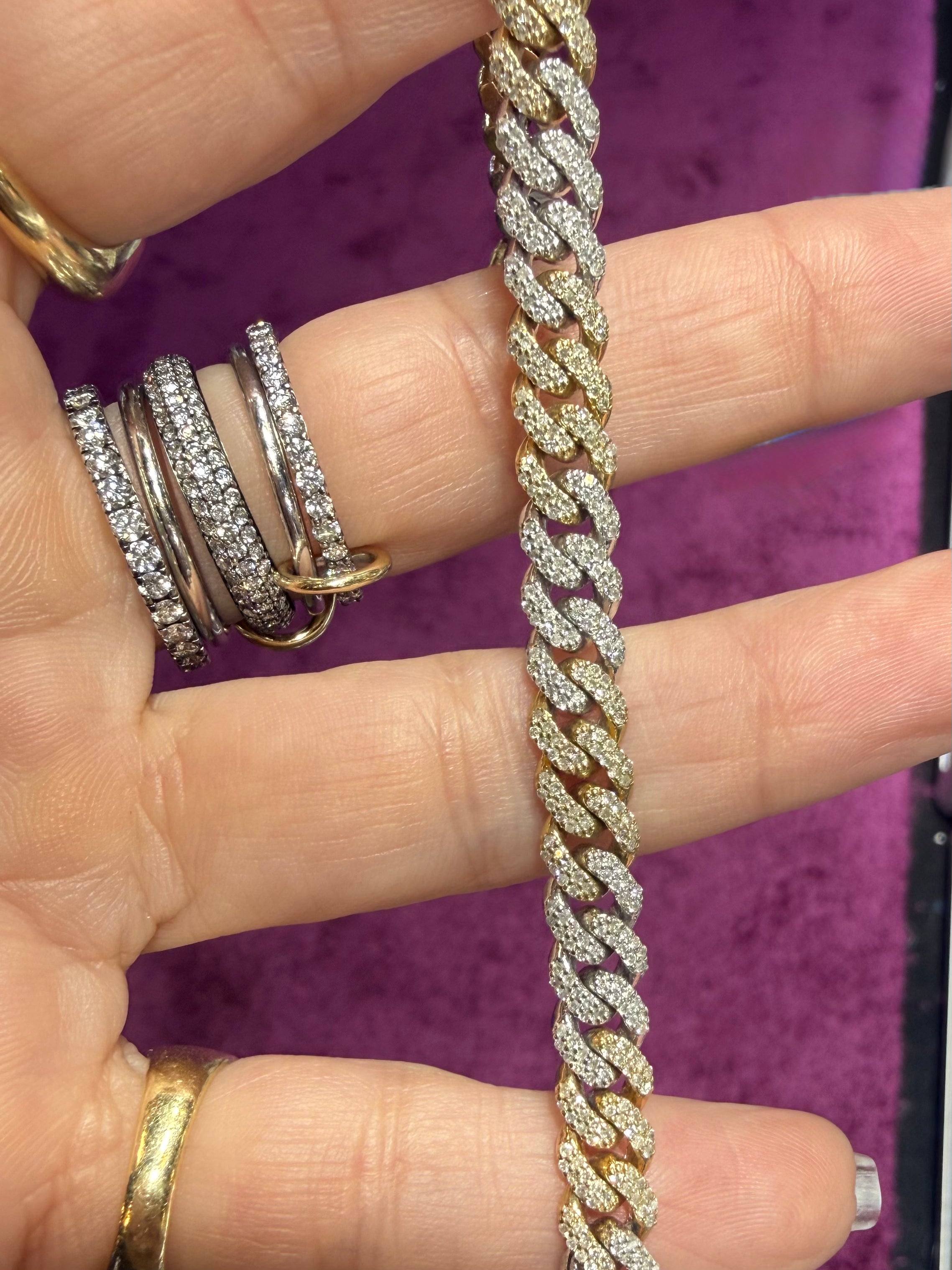 El Jefe cuban pavé bracelet 7mm two toned 14k lab — Waltz Diamonds