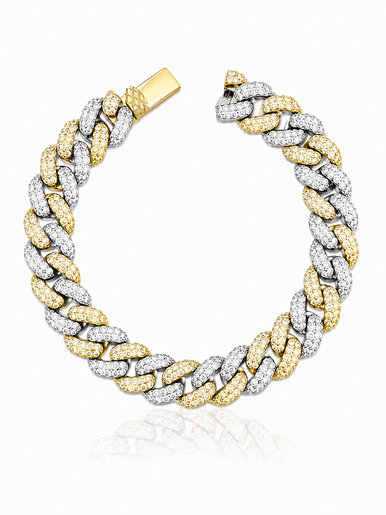 El Jefe cuban link pave bracelet 8-10 mm two-toned gold— Waltz Diamonds